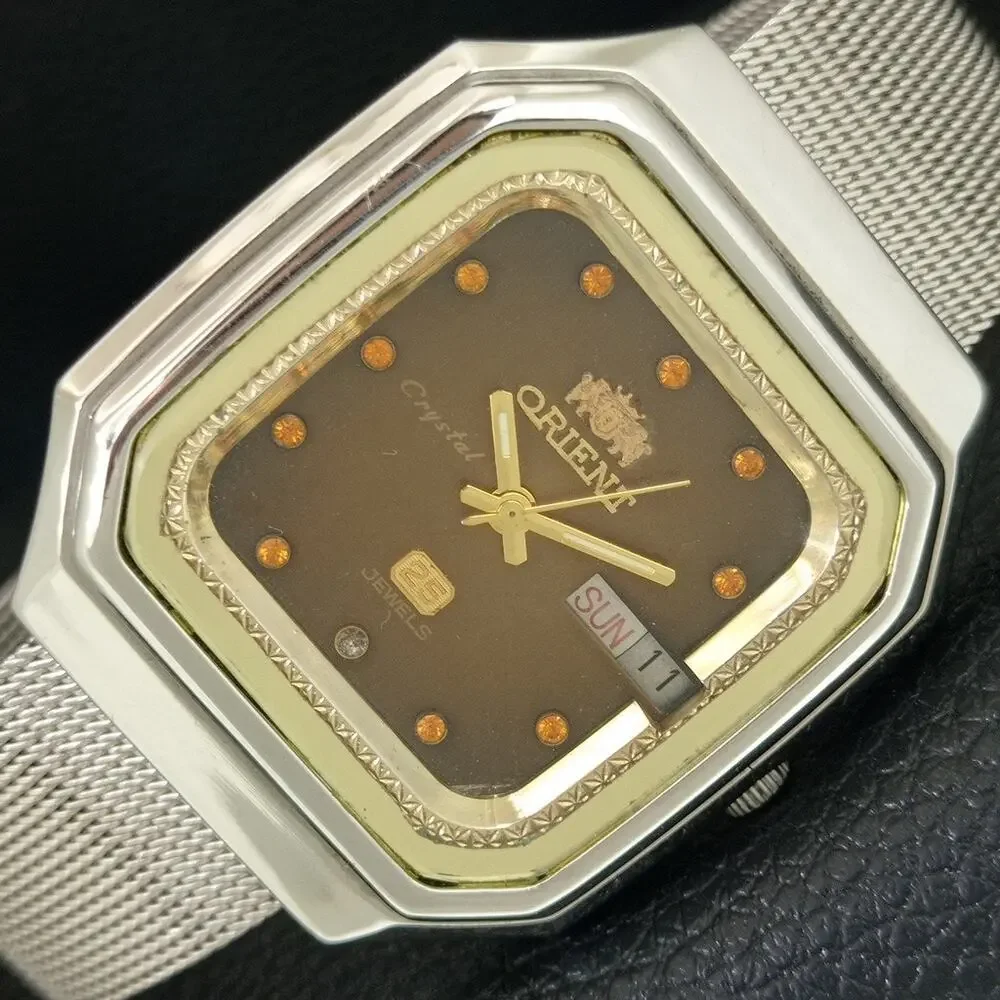 Vintage 1988 Orient Automatic Mens Silver Watch W/daydate & Gold accents